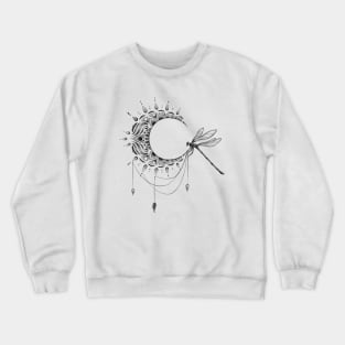 Intricate Half Crescent Moon with Dragonfly Tattoo Design Crewneck Sweatshirt